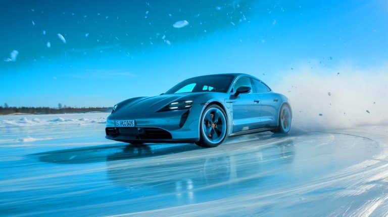 Ce Porsche Taycan GTS pulvérise le record du monde de drift sur glace avec une dérapage extrême