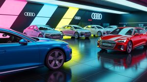 Illustration de la stratégie évolutive d'Audi face aux défis du marché automobile. Image réalisée par IA.