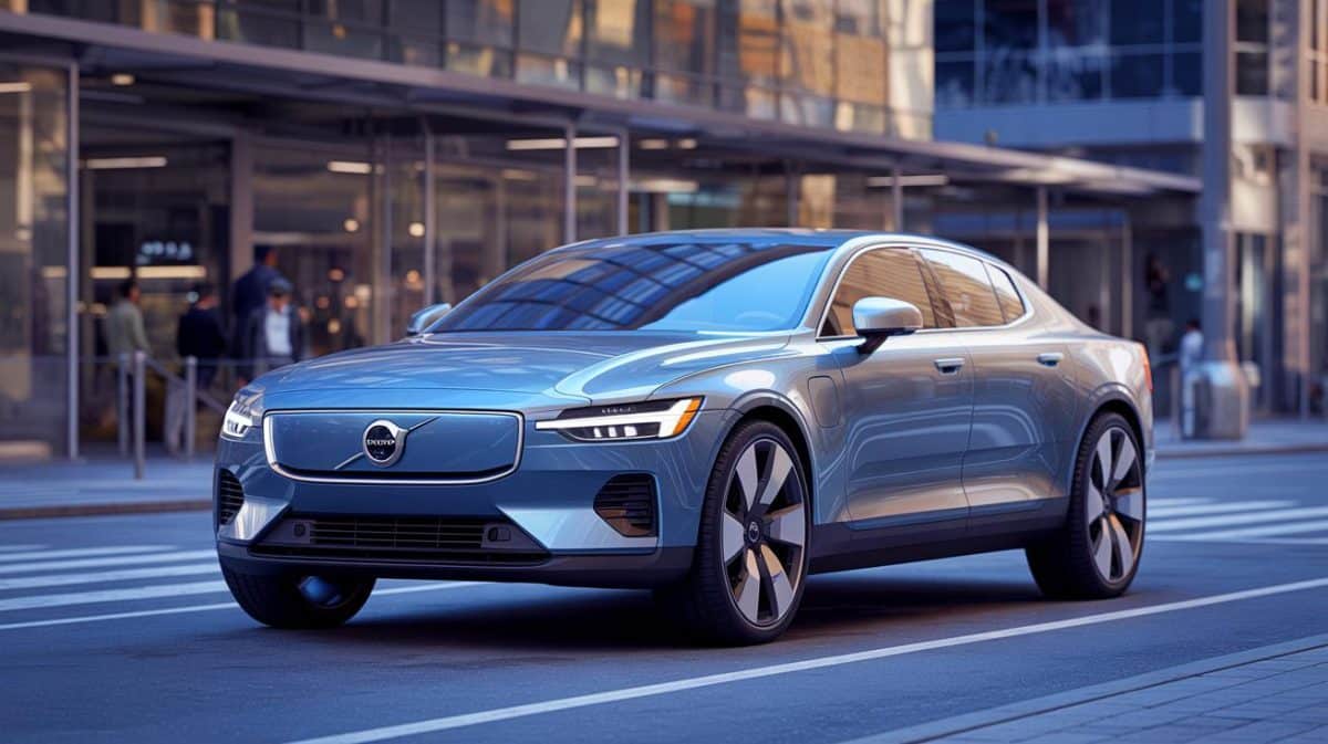Illustration de la révision stratégique de Volvo intégrant des voitures hybrides, générée par intelligence artificielle.